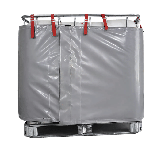 Installed wrap around a caged tote