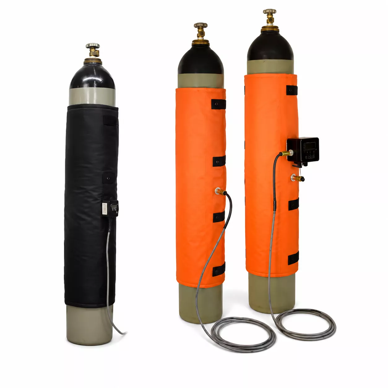 Flex flexible gas cylinder heating jacket shown with control and power components