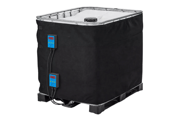 IBC Tote Heater wrapped around a caged tote