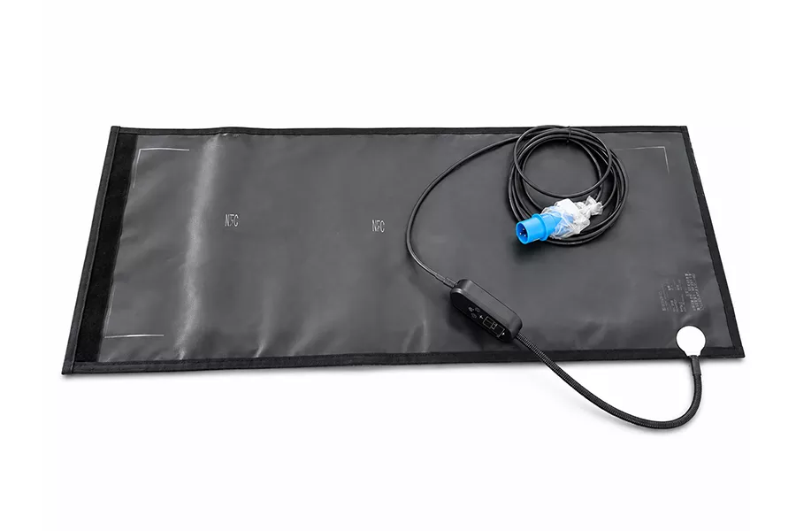 Flex wind turbine blade curing blanket shown with controller and cable