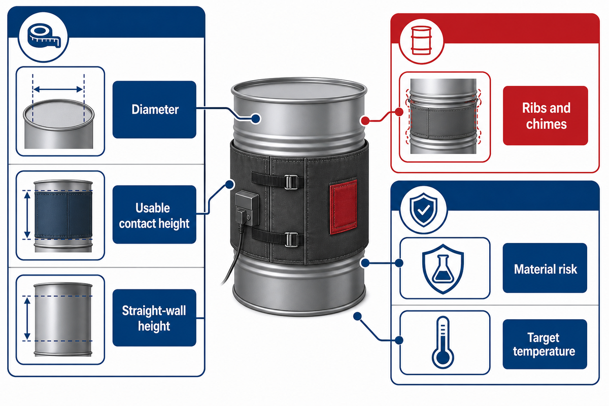 Drum and Barrel Heater Sizing Starts With Diameter and Contact Height — Heating Blanket Sizing Guide