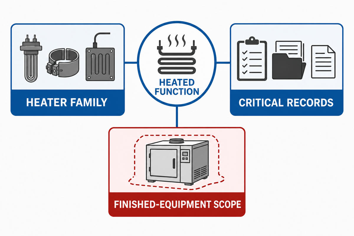Start flexible-heater selection with function, family, records, and finished-equipment scope — buyer guide