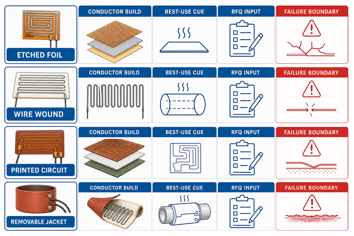 Etched foil, wire wound, printed circuits, and jackets need different drawings and failure checks — guide