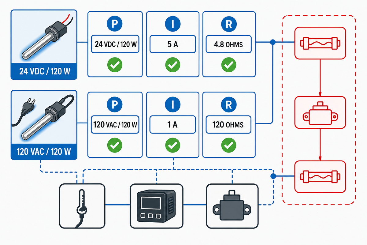 Equal heater wattage can impose different current and resistance loads — article electrical sanity check