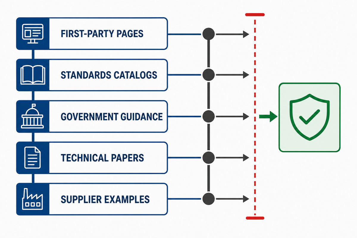 Supplier, standards, government, and technical sources inform but do not replace equipment qualification