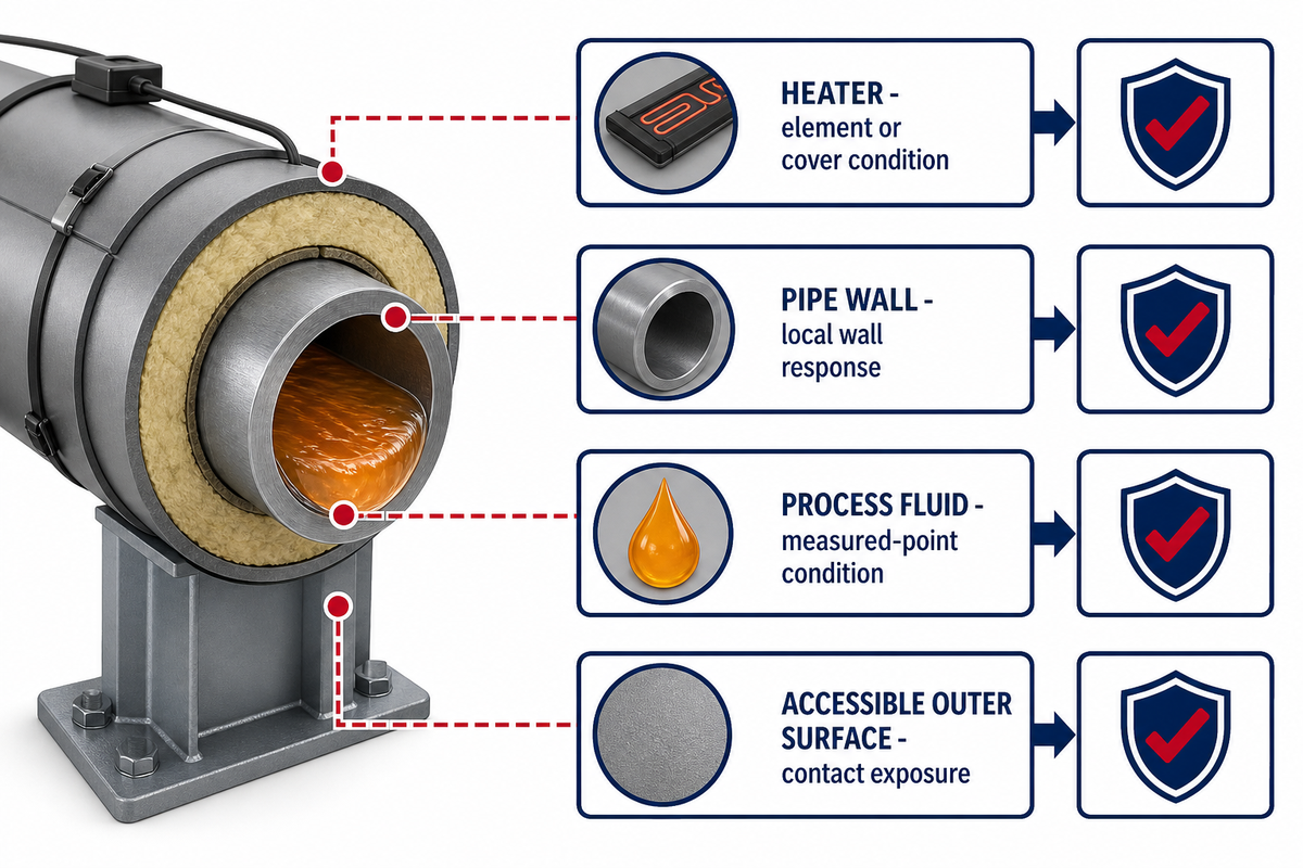 Separate Heater, Pipe-Wall, Fluid, and Accessible-Surface Temperatures — FlexBlanket
