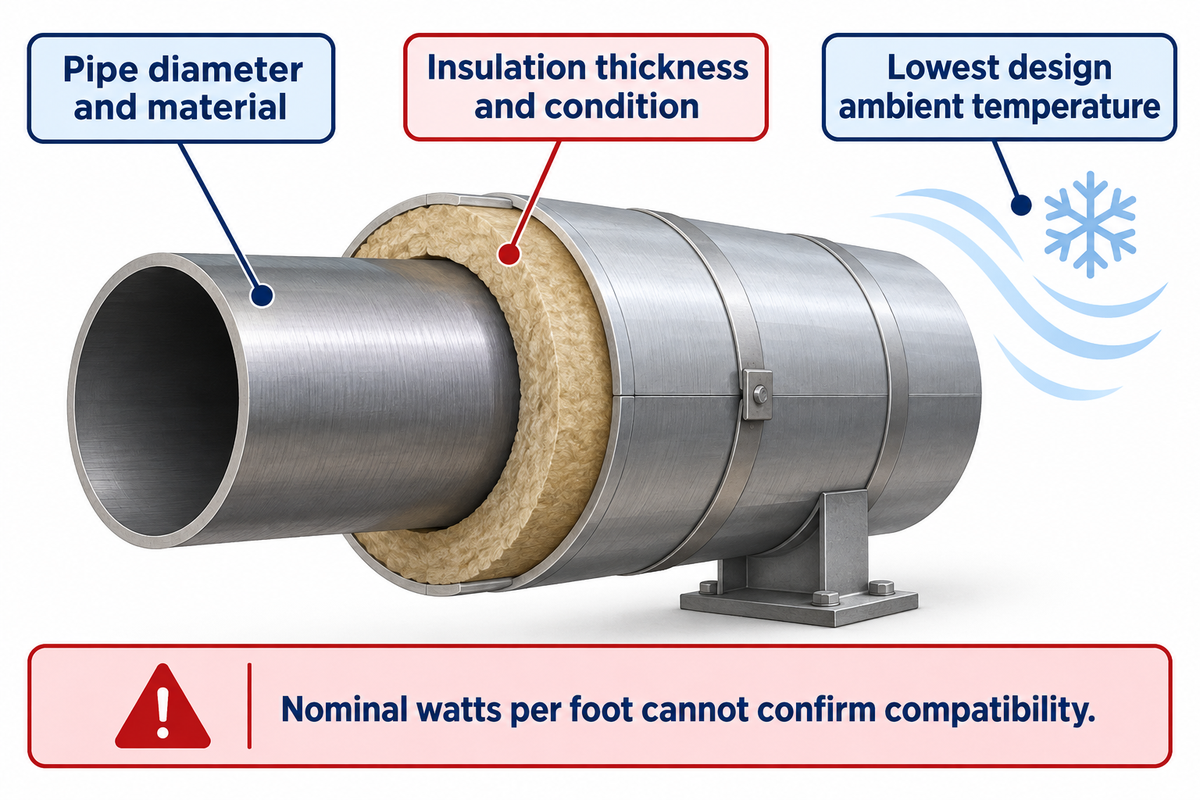 Pipe, insulation and minimum ambient conditions shape heat loss; selected inputs from the quotation checklist.