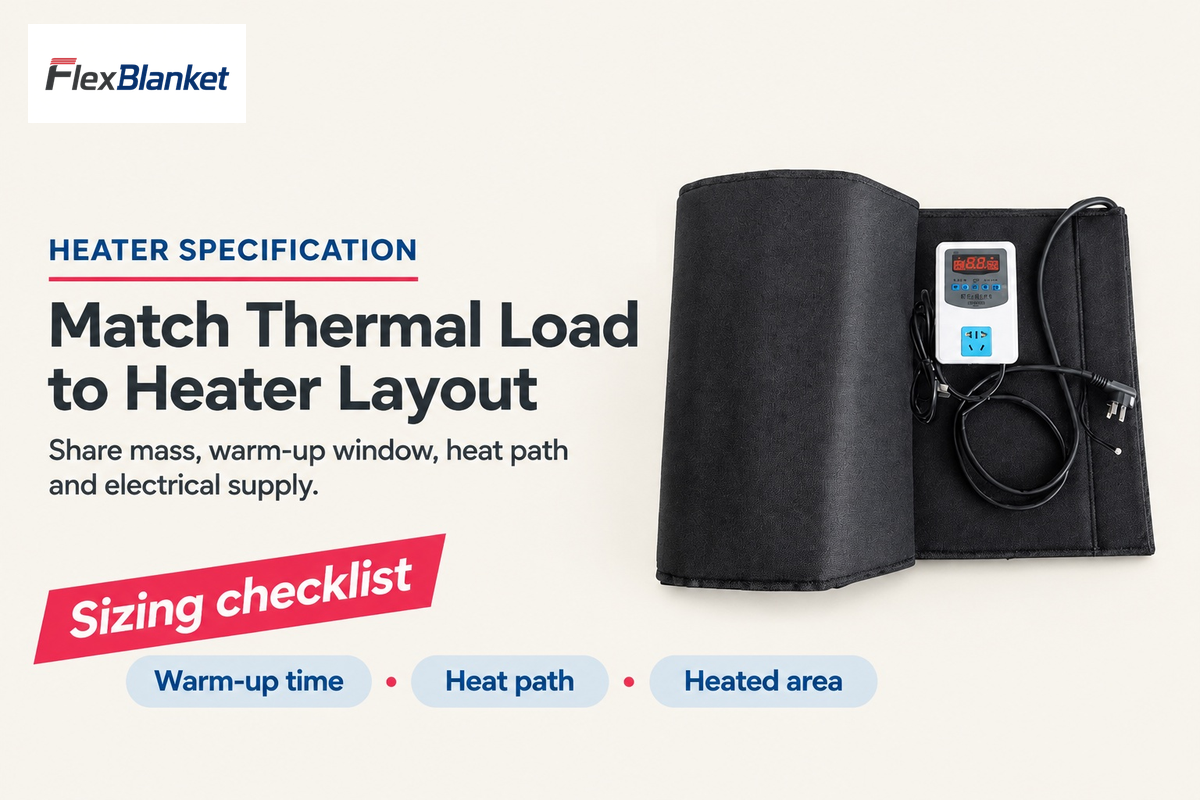 FlexBlanket custom surface-heating blankets illustrating thermal load and heater sizing inputs
