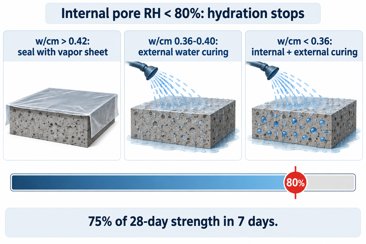 What Is Water Curing of Concrete and Why Does Hydration Stop Below 80% Relative Humidity?