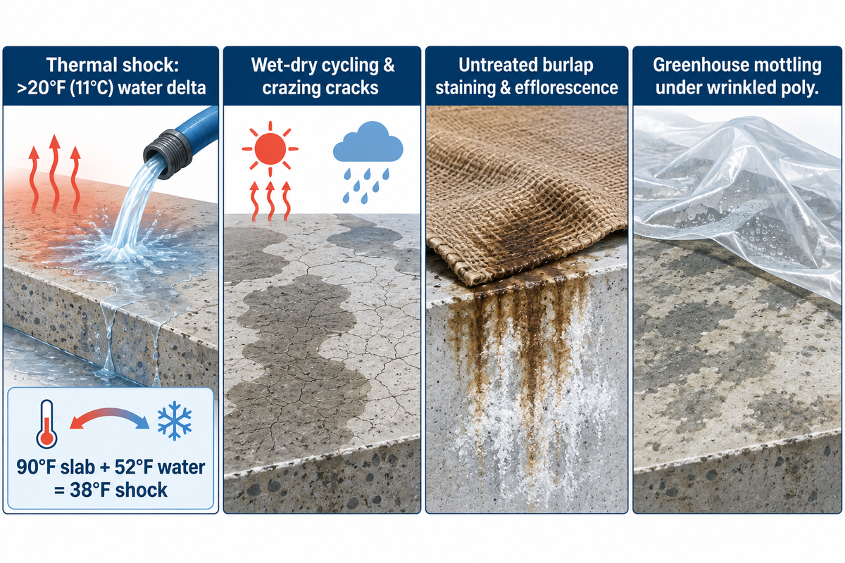 Common Water Curing Failures: Thermal Shock, Crazing, Efflorescence, and Wet-Dry Cycling